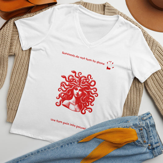 Medusa Survivor - Womens relaxed v-neck t-shirt